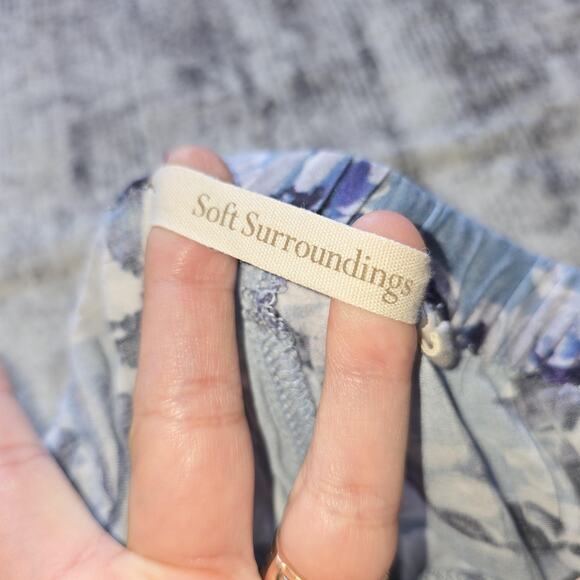 Soft Surroundings Pants Womens Small Blue Floral Bamboo Rayon Stretch Wide Leg - Picture 4 of 11